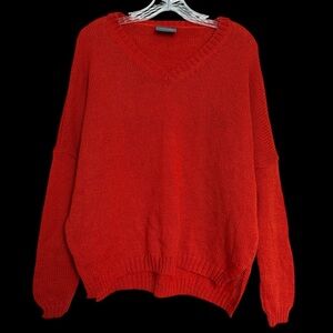 Wooden Ships Rust Orange Mohair Wool Knit Sweater Size S/M Preppy V Neck Boho